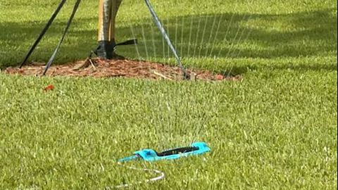 Aqua Joe sprinkler in use on lawn