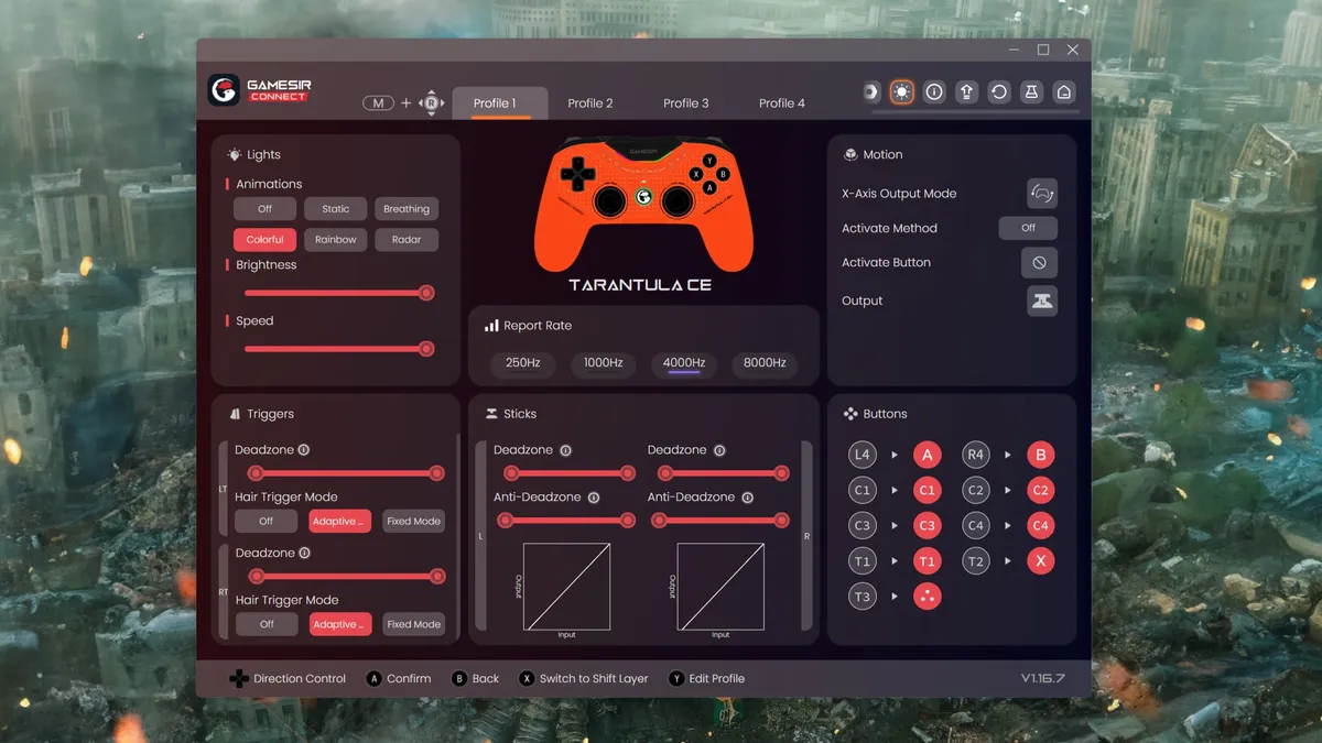 Программное обеспечение GameSir Connect Интерфейс приложения GameSir Connect для настройки геймпада