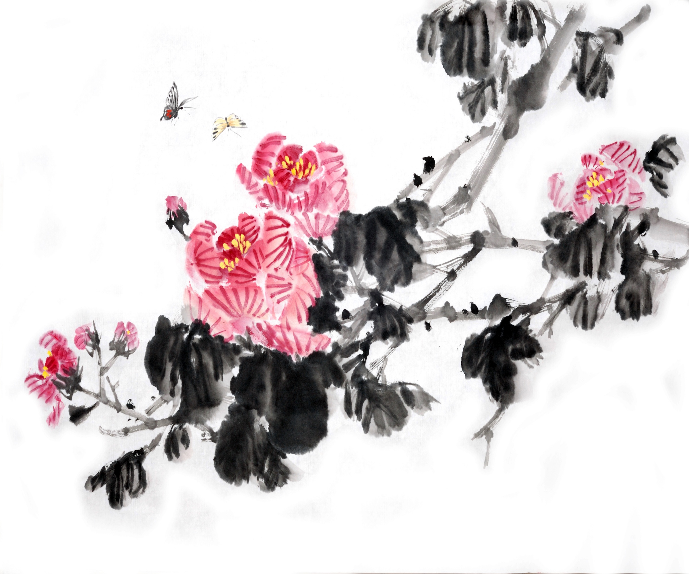 Pink plum blossom in traditional Chinese art