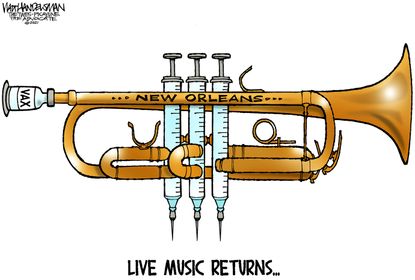 Editorial Cartoon U.S. new orleans music covid vaccine