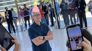 Tim Cook in a party hat at WWDC