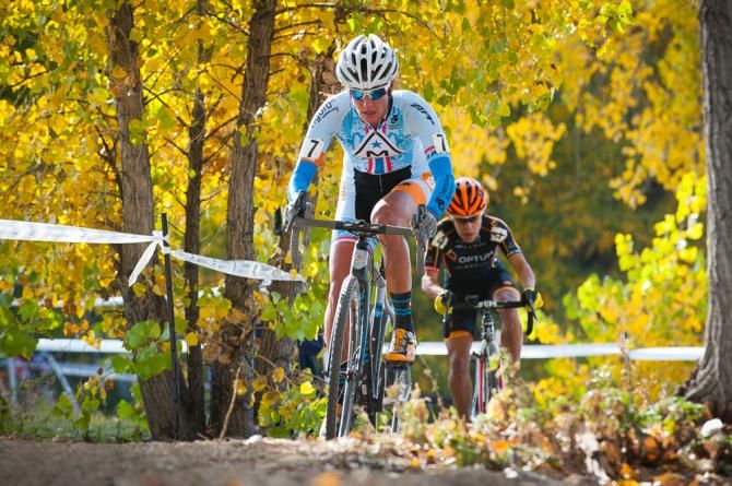 Nicole Druse Duke (Marin) finds herself within the gold along the shores of Boulder Reservoir. Colorado Cross Classic.