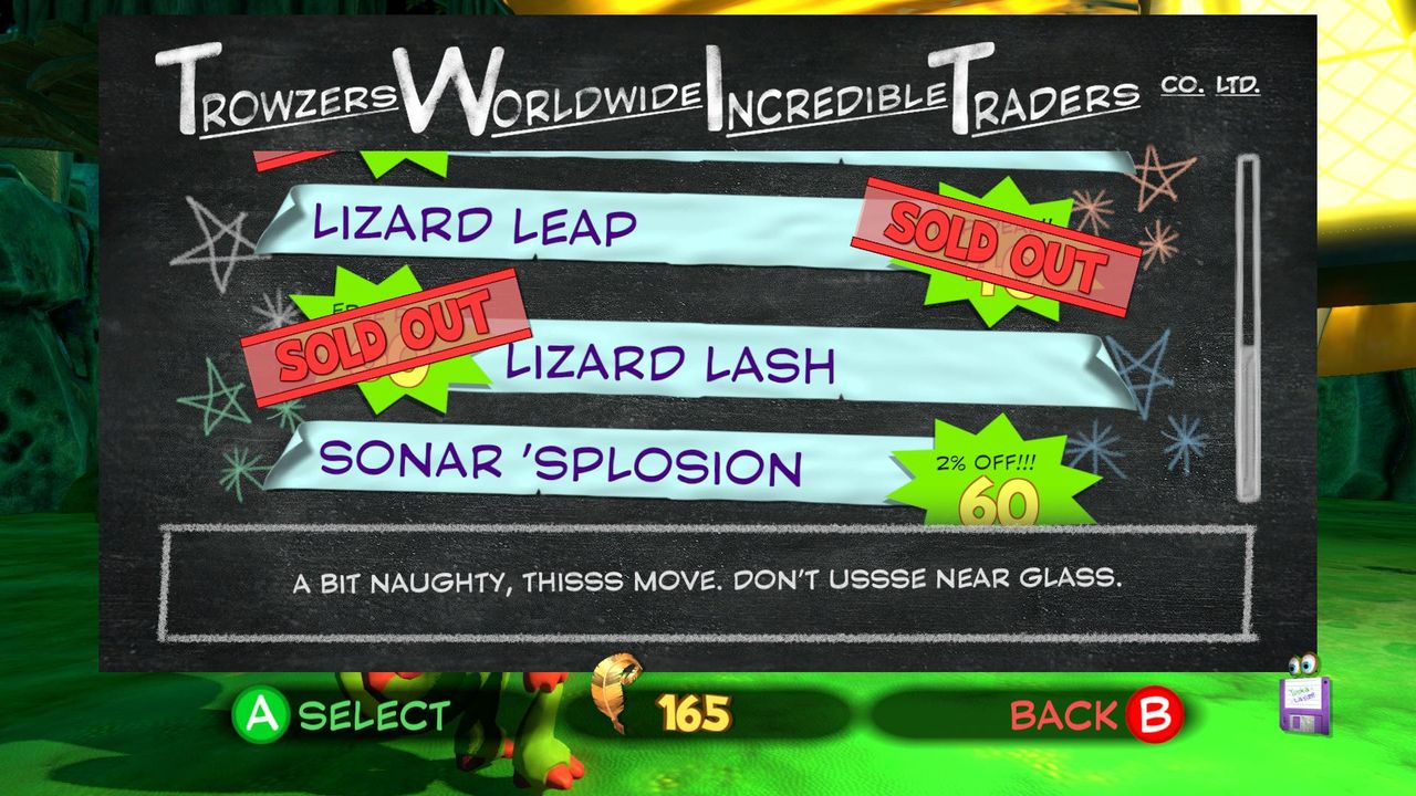 Quills are scattered around the worlds to collect which can then be spent on new moves, but the list is short and easily unlocked.