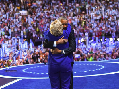 A sweet moment between Hillary Clinton and Barack Obama. 