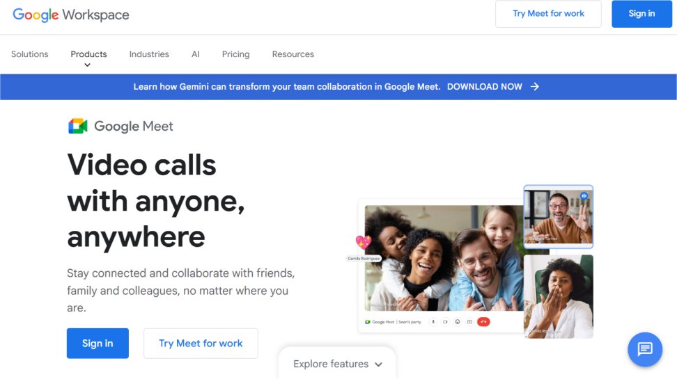 Google Meet website screenshot (May 2025)