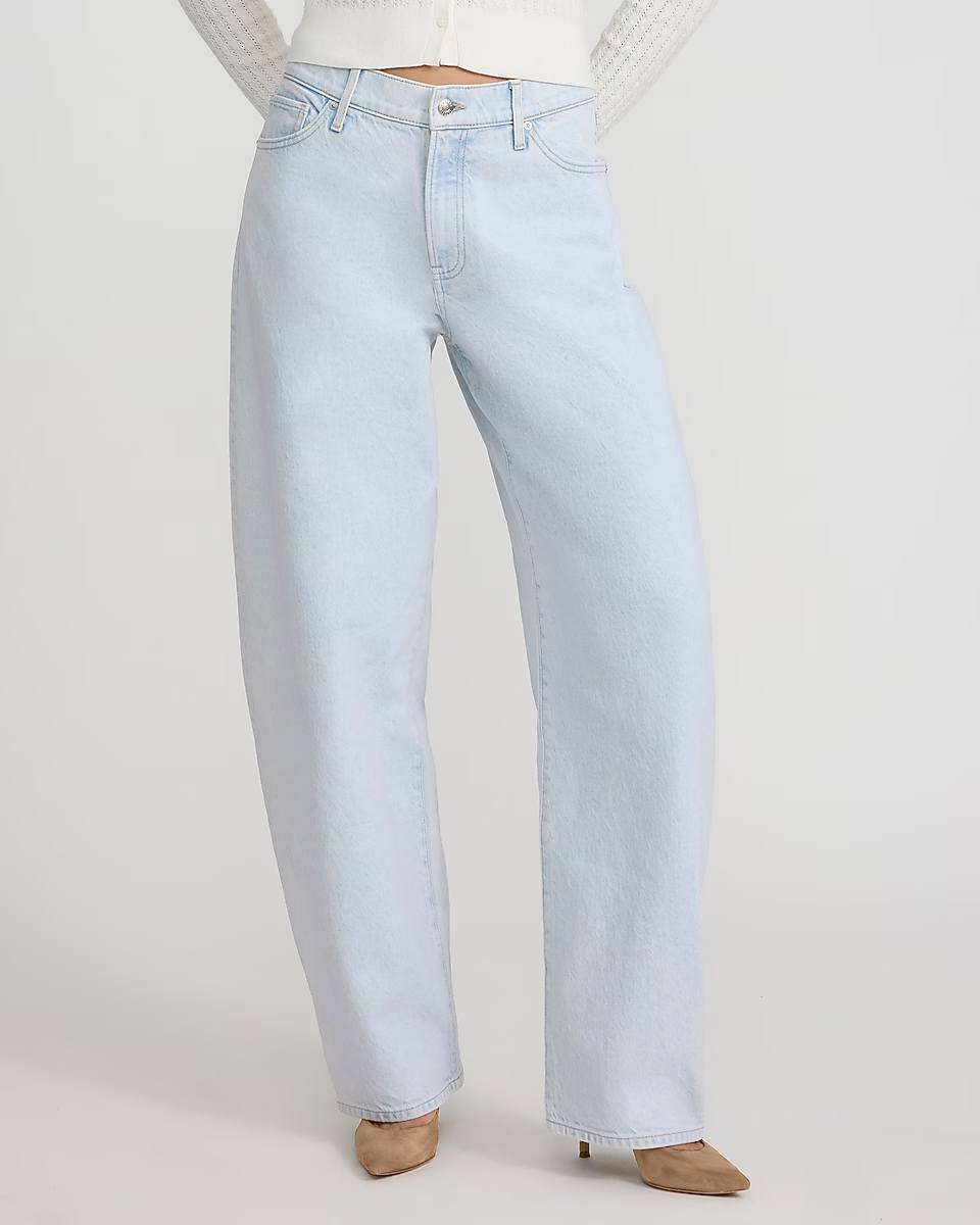 Express, High Waisted Light Wash Barrel Jeans