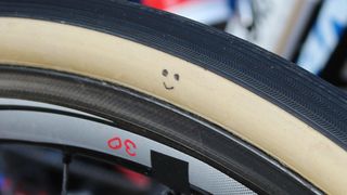 Team Giant-Alpecin ran 30mm Vittoria tubulars at Paris-Roubaix. The team edition 30mm tubs were marked with this simple smile