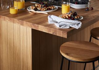 wooden kitchen worktop and breakfast bar