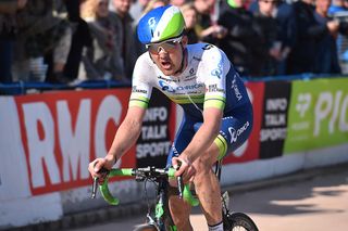 Luke Durbridge arrives in the Roubaix Velodrome to the news that teammate Mat Hayman has won