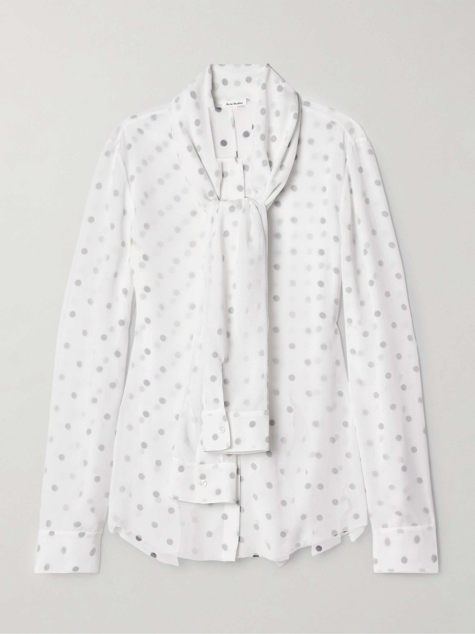 Layered Tie-Neck Distressed Polka-Dot Georgette Blouse