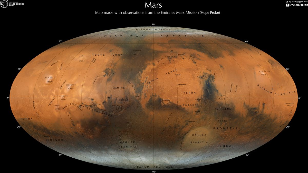 Mars Orbiter de Emiratos Árabes Unidos crea un nuevo e impresionante mapa del planeta rojo