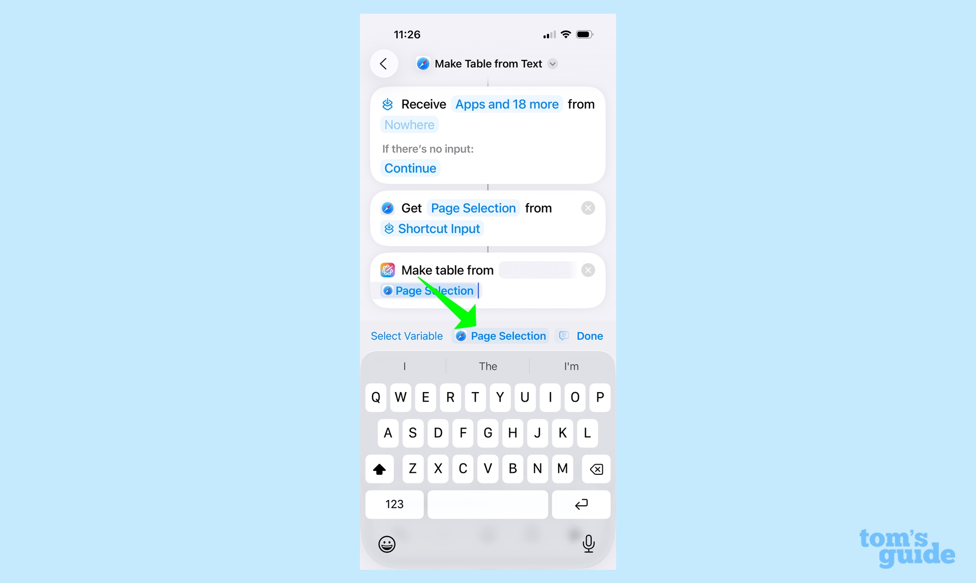 making a table with Apple Intelligence writing tools in a shortcut