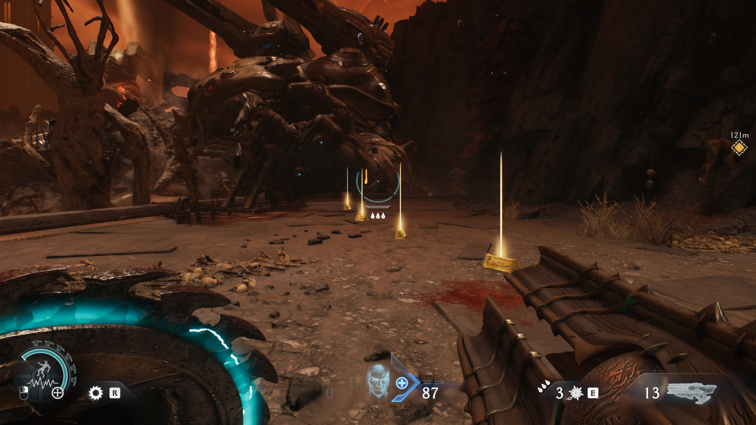 Doom: The Dark Ages The Forsaken Plains secrets and collectibles - A trail of gold leading towards a codex entry.