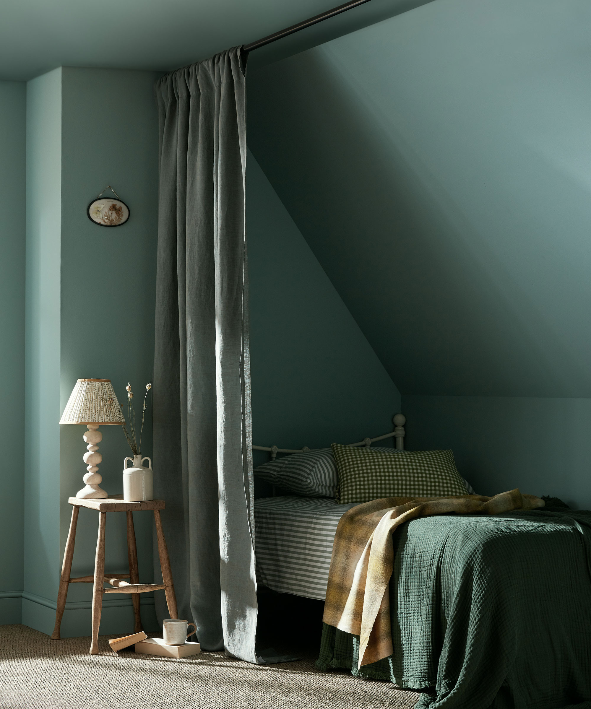 colour drenching in blue green bedroom