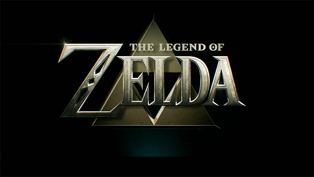 The Legend of Zelda Movie's title in metallic gold ink set against a black background
