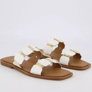 white and gold strap sandals