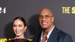 LONDON, ENGLAND - SEPTEMBER 24: Emily Blunt and Dwayne Johnson attend the "The Smashing Machine" UK special screening at BAFTA on September 24, 2025 in London, England.