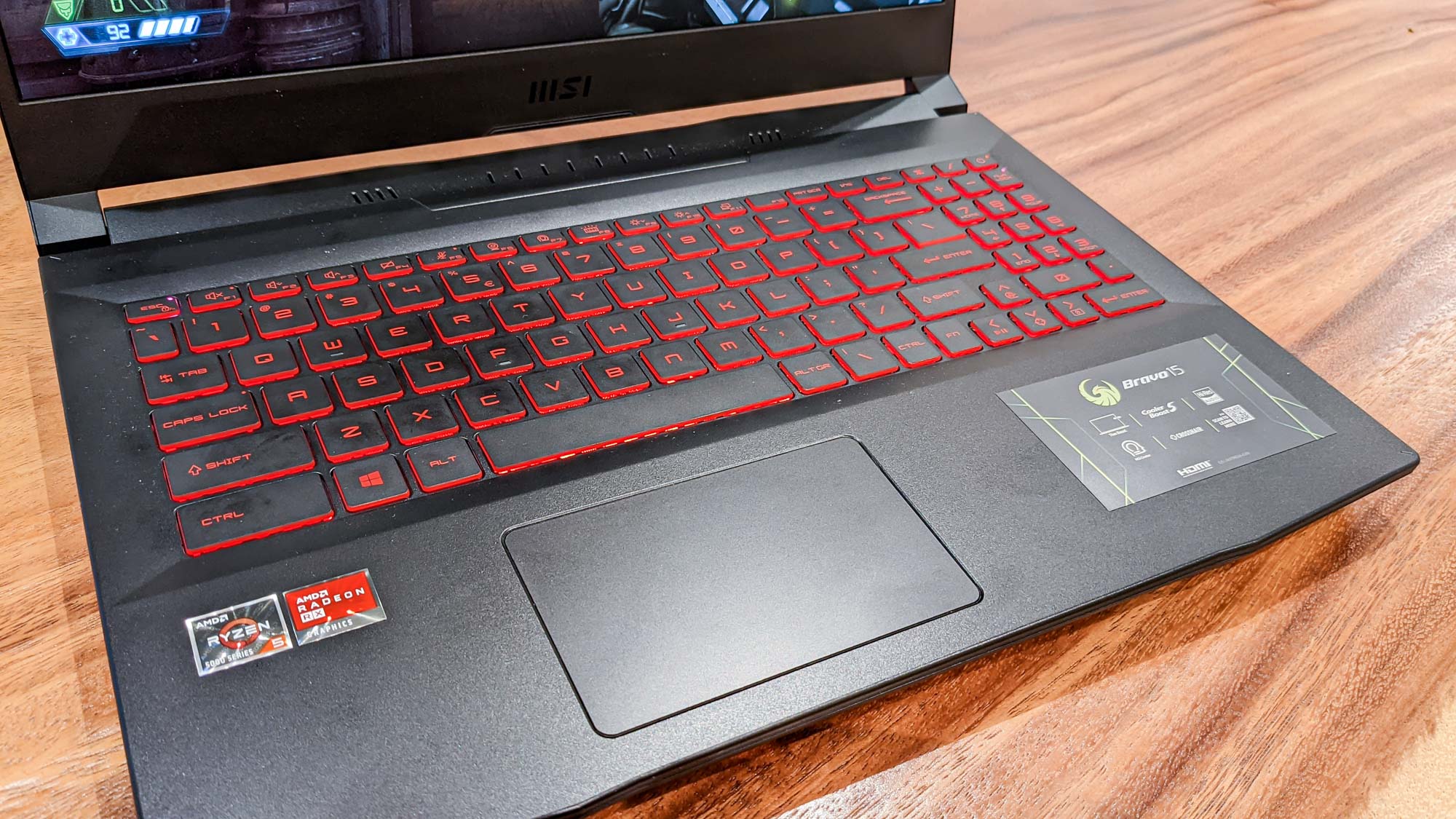 MSI Bravo 15 keyboard and trackpad