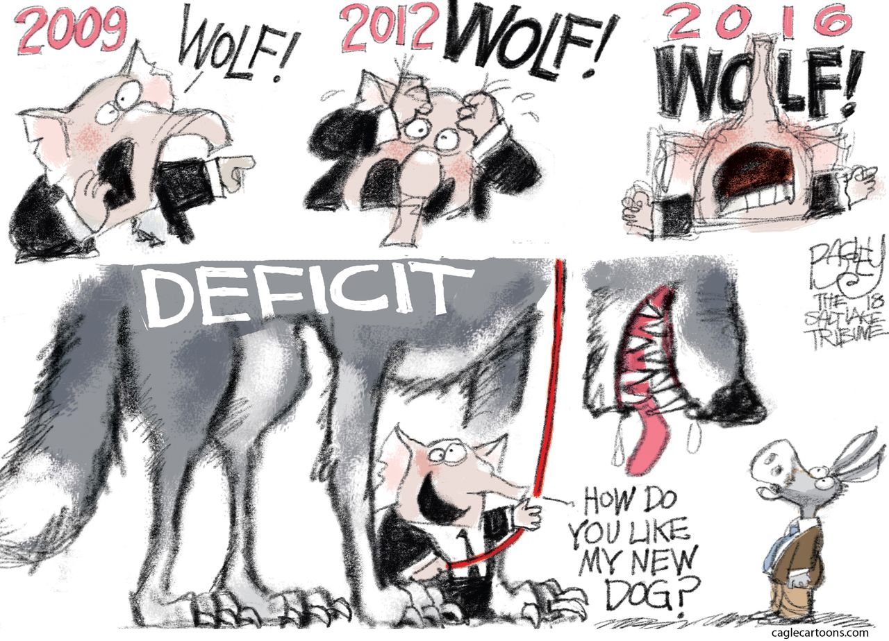 Political cartoon U.S. Congress GOP Democrats deficit budget deal spending bill