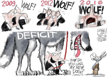 Political cartoon U.S. Congress GOP Democrats deficit budget deal spending bill