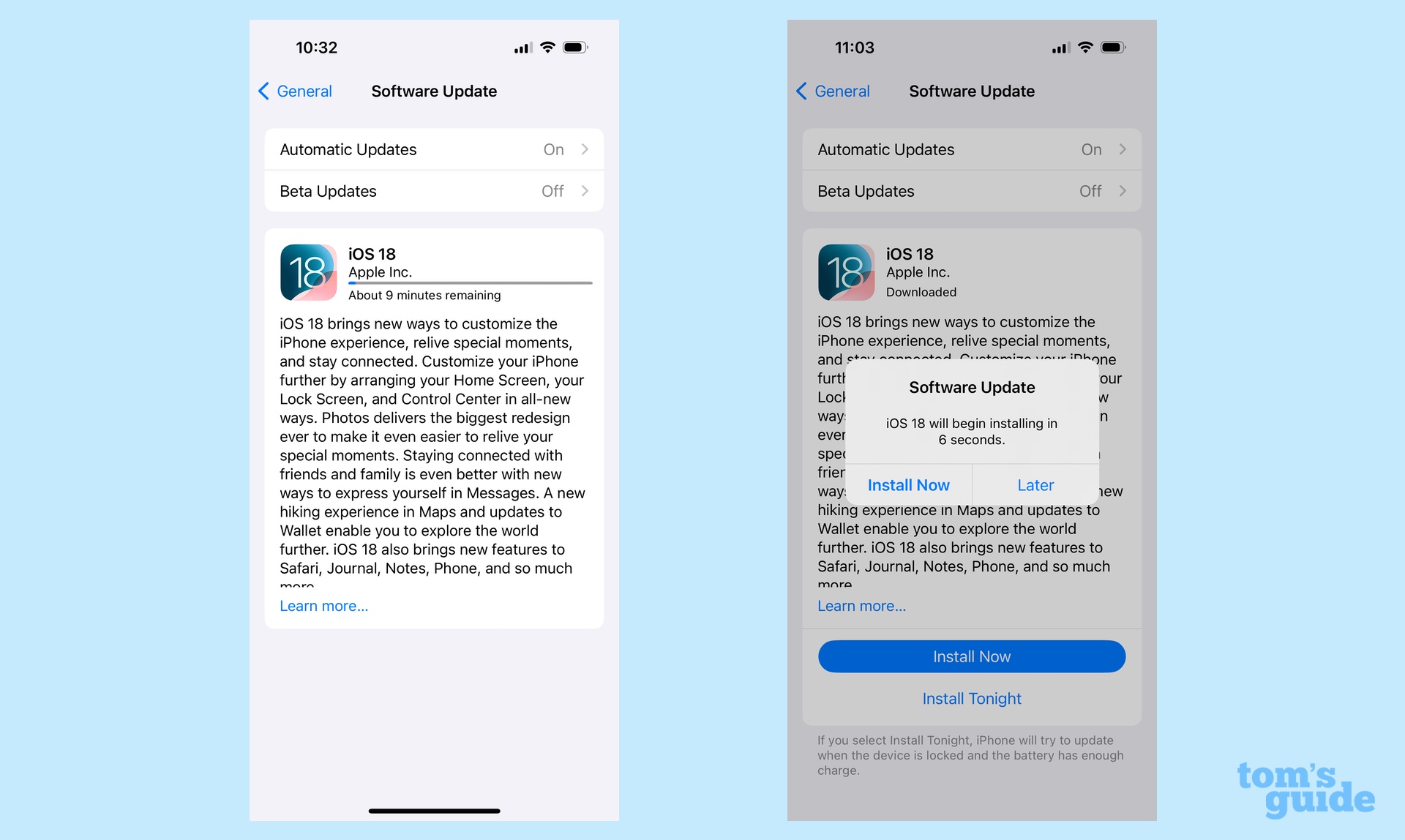 cara mengunduh ios 18 setelah unduhan selesai, putuskan kapan akan menginstal