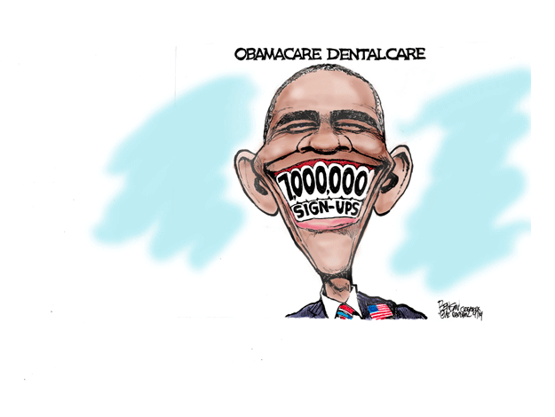 Obama cartoon ObamaCare sign-ups