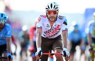 SAN SALVO ITALY MAY 07 Larry Warbasse of The United States and AG2R Citron Team crosses the finish line during the 106th Giro dItalia 2023 Stage 2 a 202km stage from Teramo to San Salvo UCIWT on May 07 2023 in San Salvo Italy Photo by Stuart FranklinGetty Images