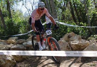 Dutch Mathieu van der Poel competes in the Mens Elite Cross Country mountain biking test event at Elancourt Hill in Elancourt west of Paris on September 24 2023 Photo by Thomas SAMSON AFP Photo by THOMAS SAMSONAFP via Getty Images