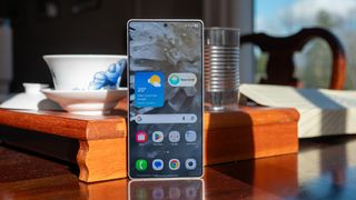 An AI generated wallpaper on the home screen of a Samsung Galaxy S25 Ultra