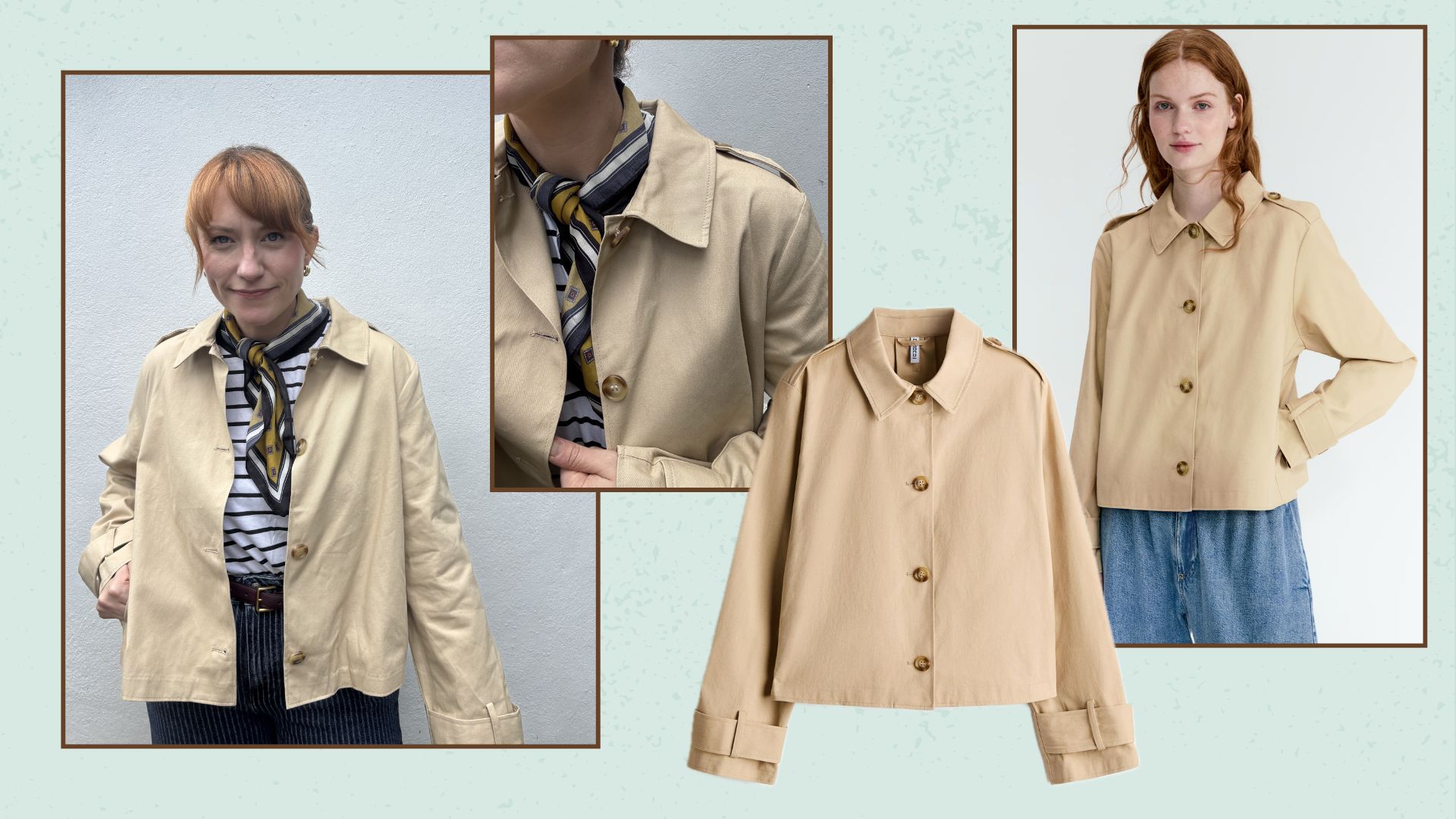 matilda and a model wearing the H&amp;M cropped trench coat