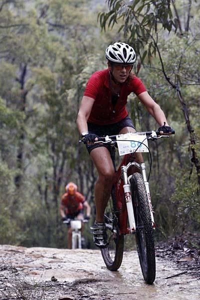 Solo women's winner Kim Stokeld on a climb.