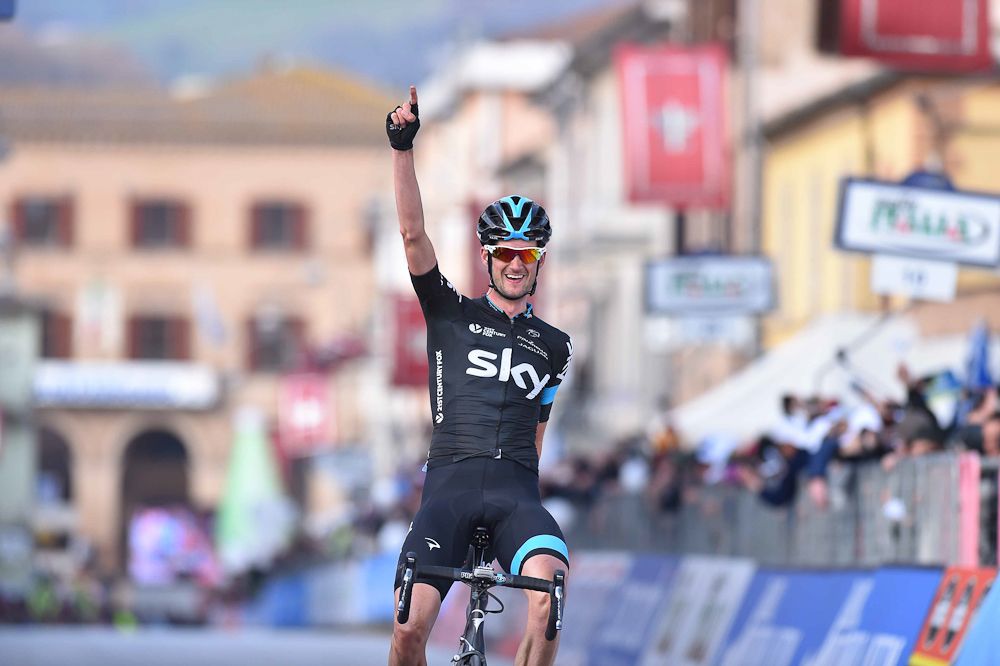 Wout Poels salutes the victory.