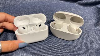 Sony WF-1000XM5 and Apple AirPods Pro 2 side by side