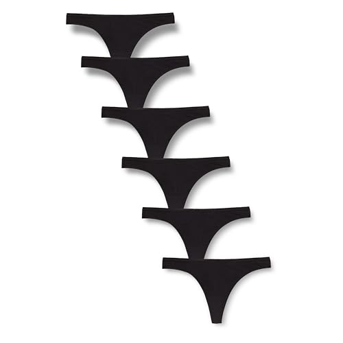 Amazon Essentials Cotton Thong Underwear for Women, Pack of 6, Black, Medium