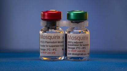 Malaria vaccine vials.
