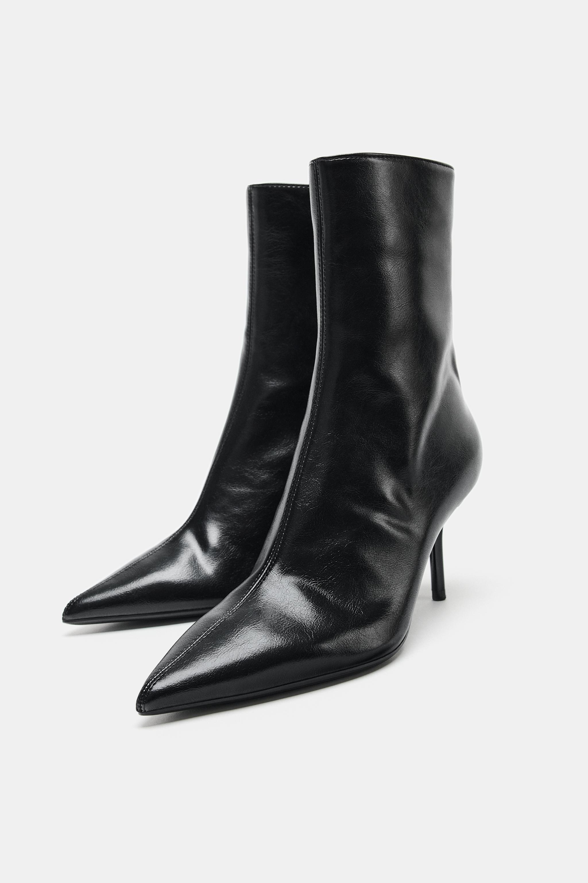 ZARA Crackled Effect Heeled Ankle Boots