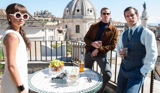 The Man From U.N.C.L.E. Alicia Vikander, Armie Hammer, and Henry Cavill having a rooftop drink