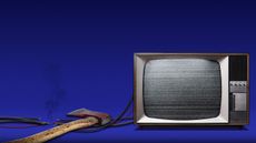 Illustration of a TV with the cables cut by an axe