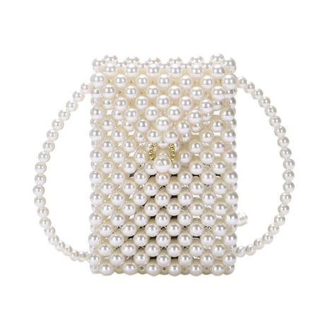 Hand Woven Pearl Bags Lady Beaded Shoulder Bag Handbag Flap Bag Mini Crossbody Bag