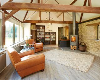sitting room with chimney