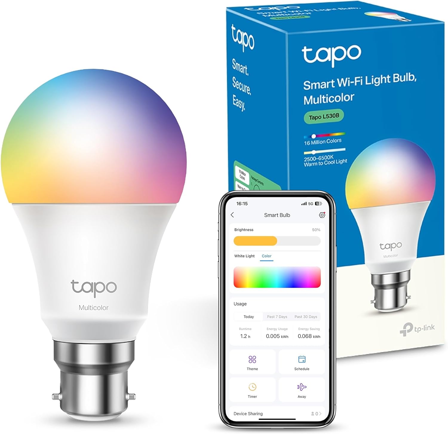 Tapo L530b Smart Bulb, B22 Multicolor Alex Light Bulb, 8.7w (60w), Dimmable, Schedule &amp;amp; Timer, Away Mode, Energy Saving, Voice Control Alexa &amp;amp; Google, App Remote Control