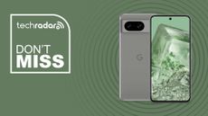Google Pixel 8 on green background with dont miss text overlay