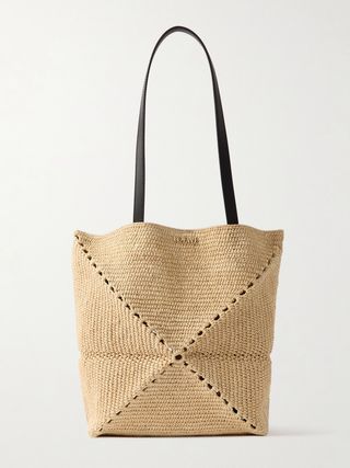 + Paula's Ibiza Bolso tote mediano de rafia con detalles en cuero Puzzle Fold