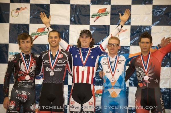 The men's top three in the omnium: Jacob Deuhring, Cody O'Reilly and Dan Holloway.