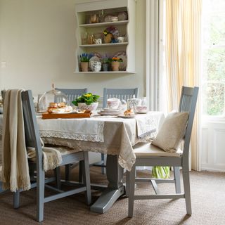 dining table with crockery open shelf