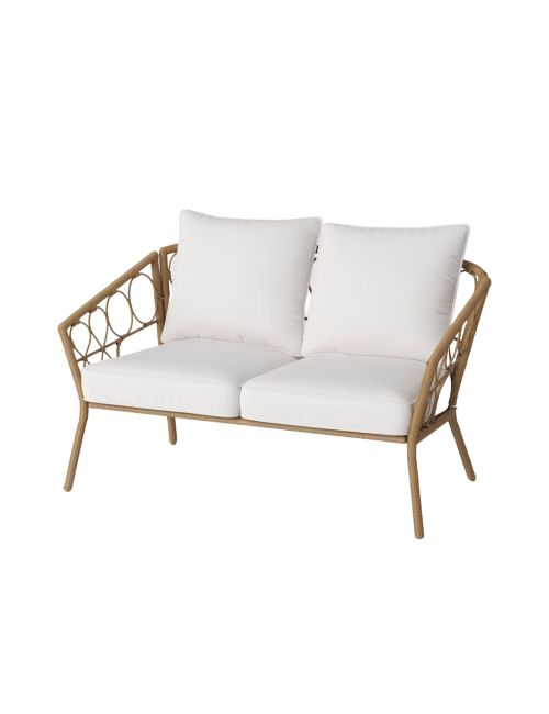 Steel and Wicker Britanna Rust Resistant Outdoor Patio Loveseat Arm Chair Light Brown