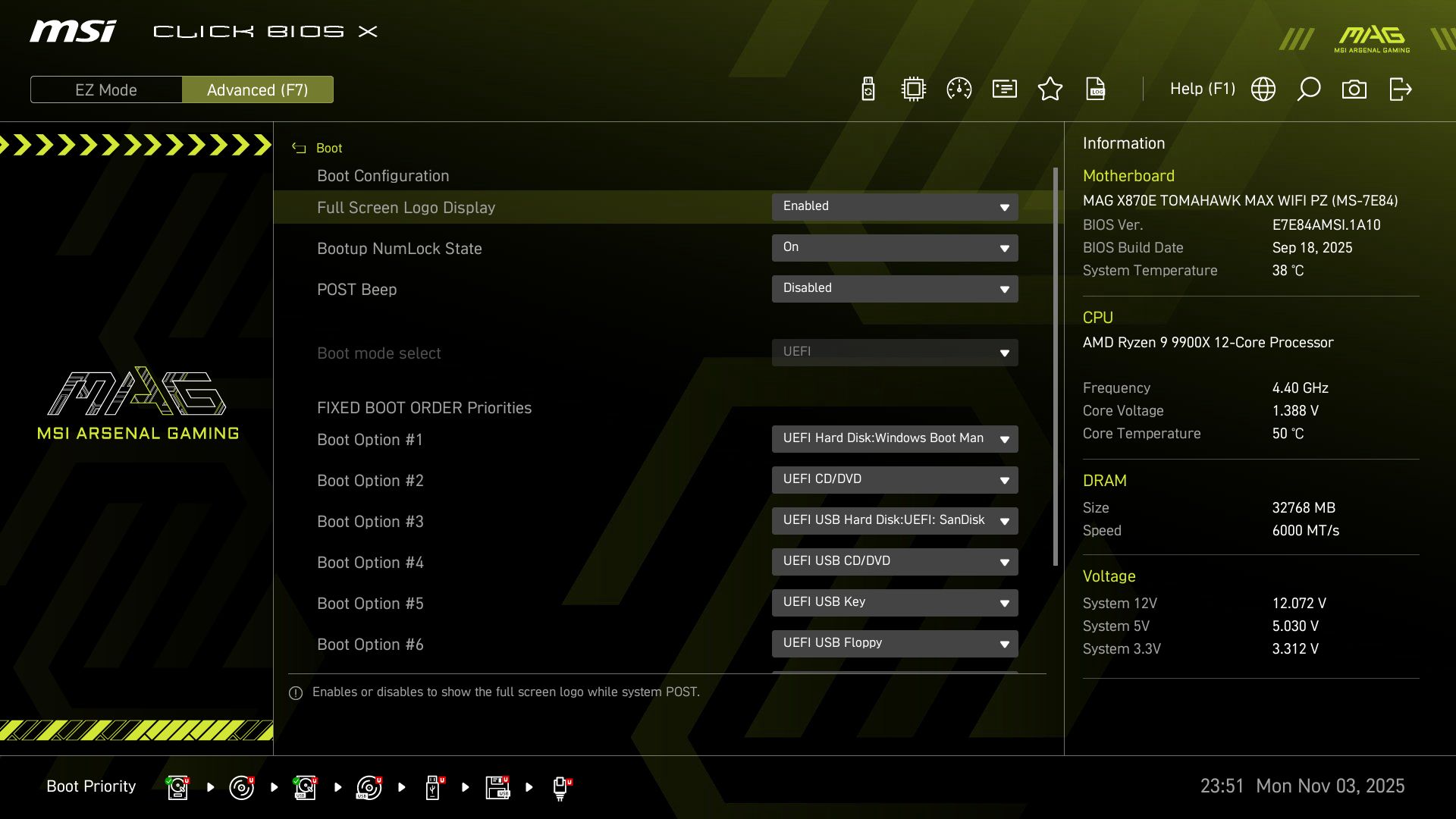 MSI X870E Tomahawk MAX Wifi PZ BIOS