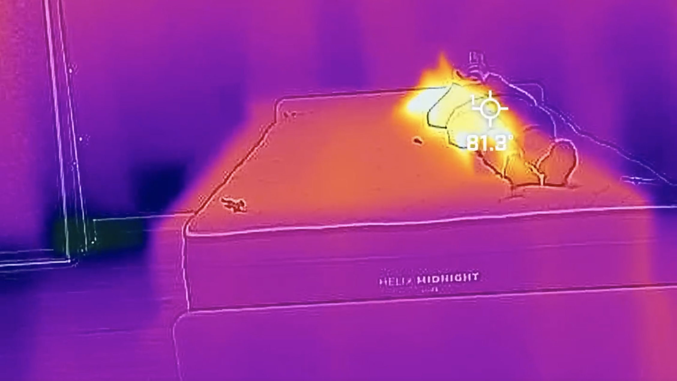 An image taken from the thermal imaging camera test Managing Editor Claire Davies ran on the Helix Midnight Luxe mattress.