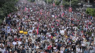 Large crowds of protestors in Nepal demonstrate against the government and its social media ban. 