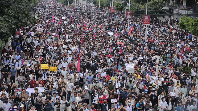 Large crowds of protestors in Nepal demonstrate against the government and its social media ban. 